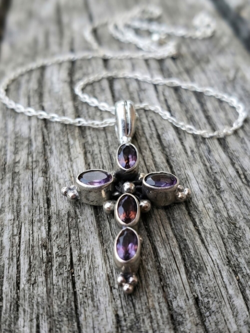 Sterling Silver Genuine Amethyst Cross Necklace